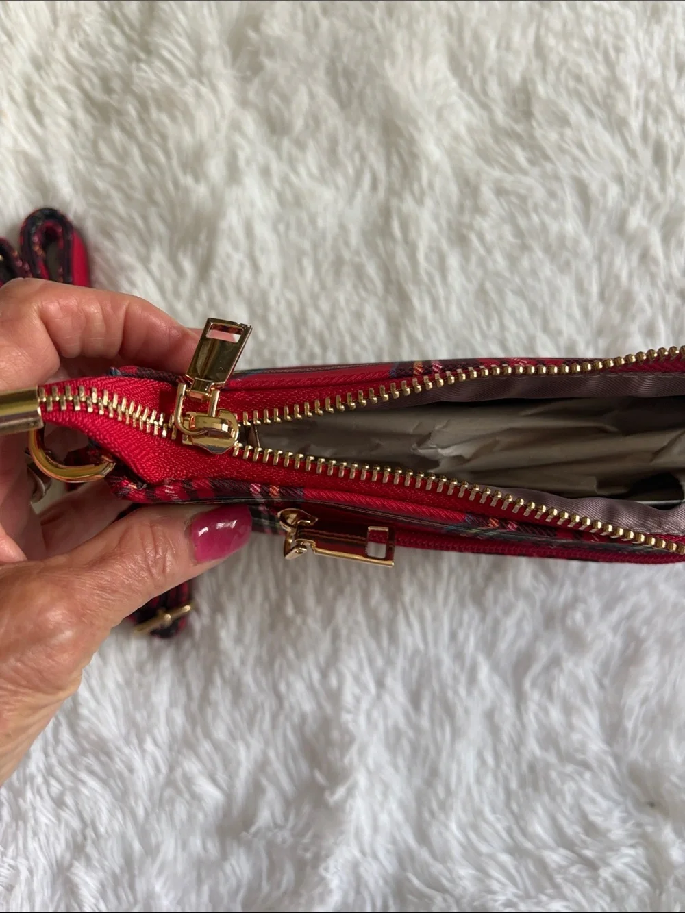 NWOT red plaid small crossbody